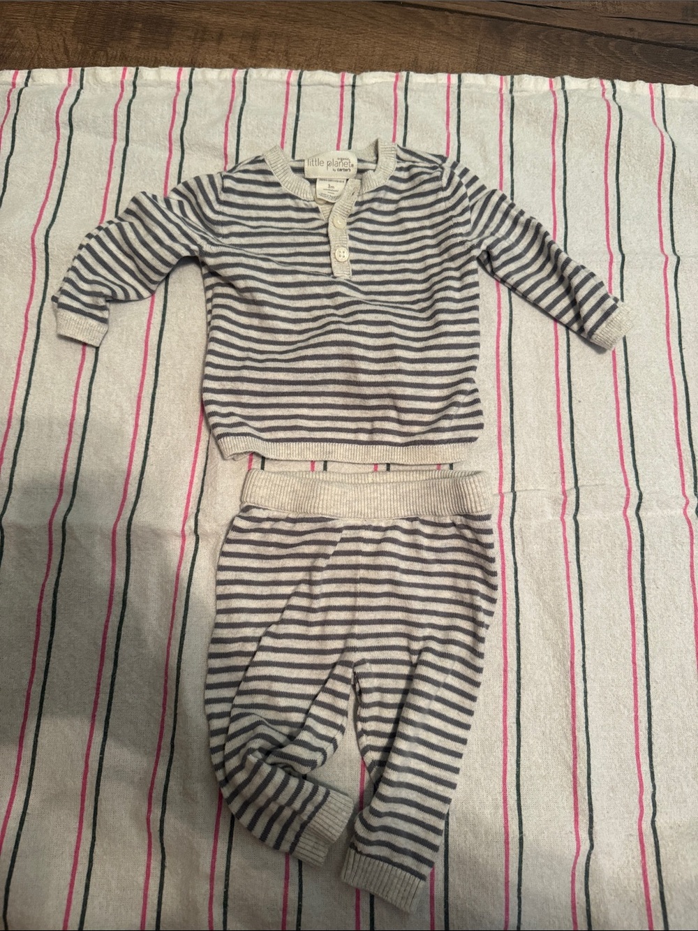 Knit Stripe Set in Cream and Gray by Little Planet